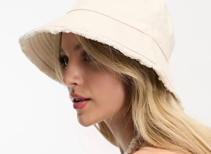 A frayed-brim bucket hat